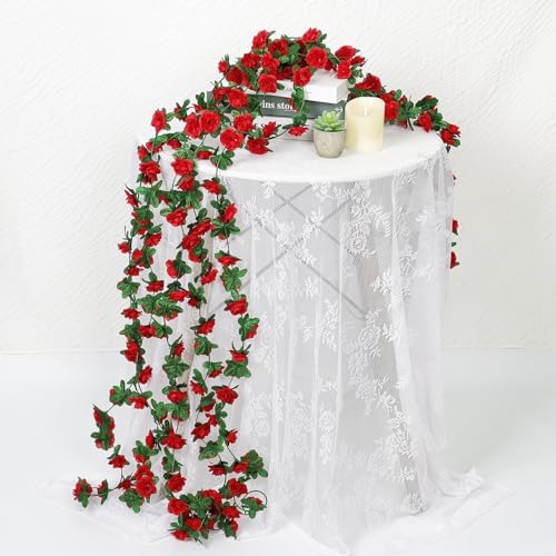 9 Pack 72 FT Artificial Flower Garland Fake Red Roses Vines Silk Flowers - Image 4