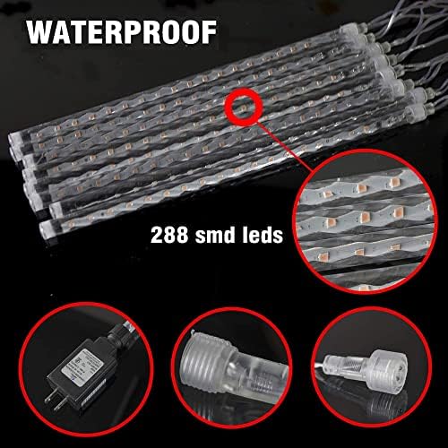 TW SHINE Christmas Lights Outdoor, 288 LED 12" 8 Tubes Meteor Shower Lights Outdoor Christmas Decorations Plug in, Waterproof Snow Falling Rain Icicle Xmas Light for Tree Decor, Blue - Image 5