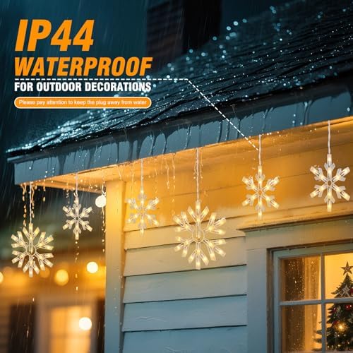 Minetom Snowflake Christmas String Lights with 9 Drops - 13ft 150 Mini Bulb Icicle Lights with Clips, Plug-in Connectable Hanging Lights for Front Porch House Tree Decor Holiday Décor - Image 3