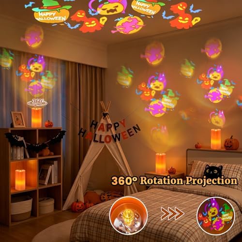 AVEKI Halloween Flameless Candles Projector, LED Pillar Candles with Remote and Timer, Battery Operated Romantic Projection Light for Wedding Home Decor, Gifts for Festival (Orange - Halloween) - Image 4