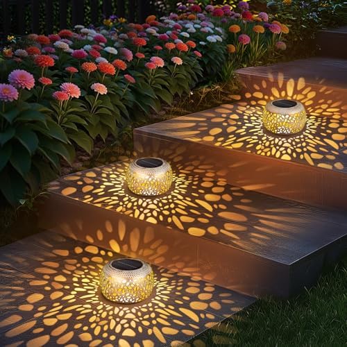 Solar Lanterns Outdoor Waterproof: 2 Pack White Gold Metal Patio Lights - Image 6