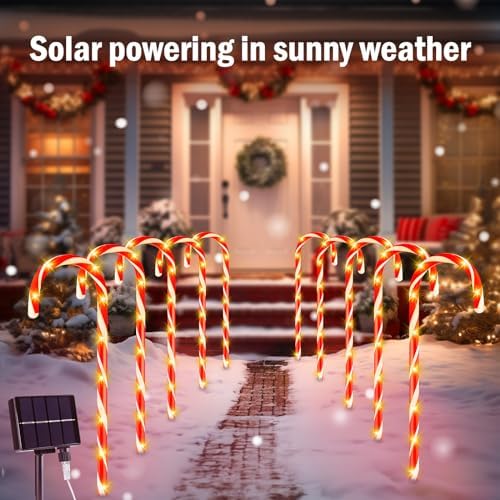 Brightown 20 Packs Solar Candy Cane Lights Outdoor Pathway, 8 Modes LED Outdoor Candy Cane Decorations Yard Lawn Driveway Walkway Sidewalk Christmas Decorations Outside - Image 6