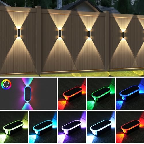 Herzila Solar Fence Lights - RGB & Warm White, LED Christmas Solar Lights Outdoor Waterproof 7 Colors,2 Lens Top and Bottom Lighting for Outdoor/Patio/Wall/Fence Pack of 2 - Image 4