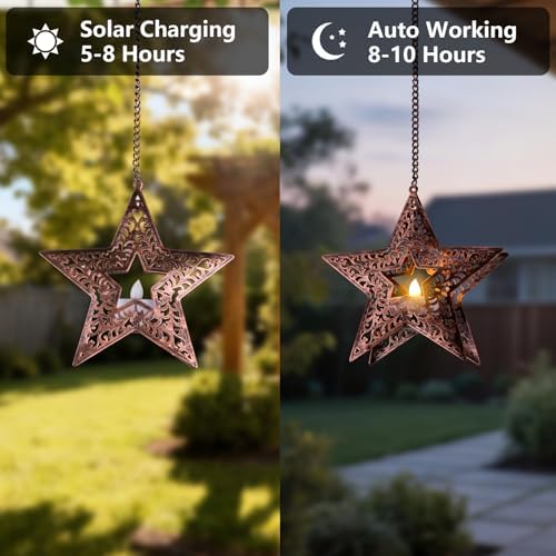 Hanging Solar Lights for Trees Outside, 4 Pack 6-Inch Hanging Star Lanterns with Solar Tea Lights Outdoor Waterproof, Icetry Star Light, Tree Lanterns Decoration for Porch Patio Pergolas Yard - Image 2