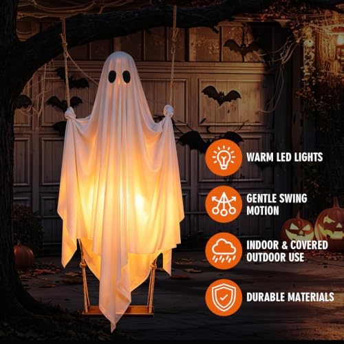 Halloween Hanging Ghost Decorations, 5FT Swing Ghost with Remote Lights - Image 2