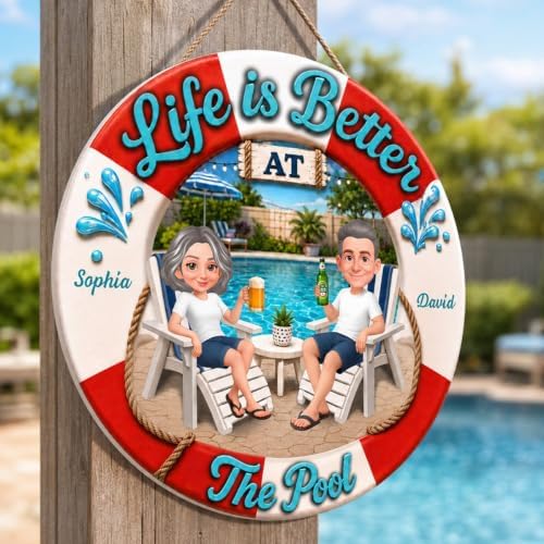 Personalized Life Is Better At The Pool Wood Sign, Gift For Couple, Husband, Wife, Summer Porch, Patio, Bar, Pool Decoration - Image 2