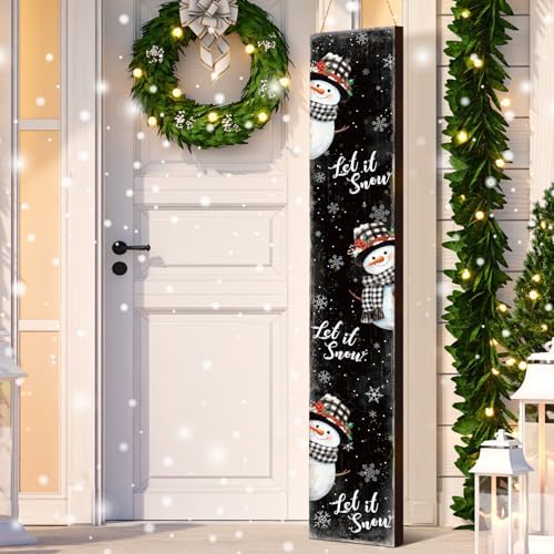 Winter Porch Sign 47" Outdoor Let It Snow Sign Wooden Snowman Vertical Winter Front Porch Decor Standing Rustic Christmas for Farmhouse Hanging Decoration by Memorywuu