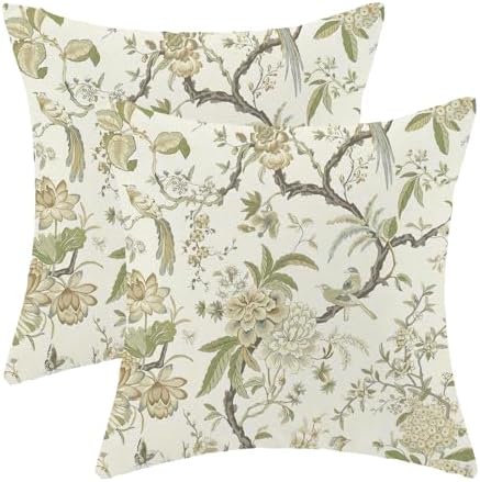CXMEIFLY Spring Floral Birds Pillow Covers 24 x 24 Inch Set of 2 for Chinoiserie Flowers Decor Throw Pillows Sage Green Plant Outdoor Decorative Cushion Cases for Couch Bed Decorations by CXMEIFLY