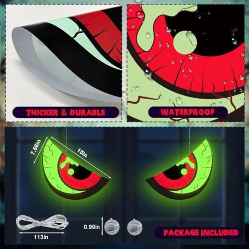 Halloween Window Decorations - Spooky Glowing Eyes, Glow in the Dark Halloween Decorations Indoor, Scary Solar Light up Eyes Hanging Decor for Wall, Door, Lawn, Porch, Yard - Image 7