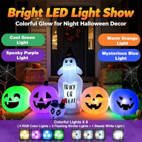 8FT Halloween Inflatable Decorations Outdoor, Blow Up Pumpkins Ghost and Tombstone, LED Lights, Holiday Decoration for Halloween Party Outdoor, Yard, Garden Lawn Decor - Image 2