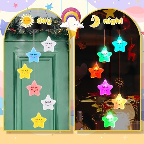 GlikCeil Star Solar Wind Chimes 27.5inch Outside Waterproof Hanging LED for Yard, Porch, Patio, Pajama Party, Color Changing Lights(Sleeping Star) - Image 4