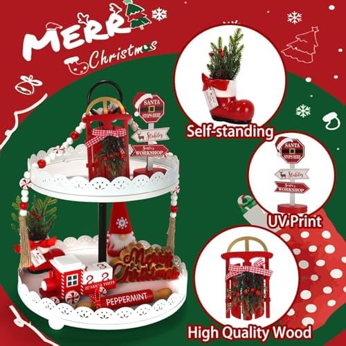 Christmas Decorations for Home Office 8 PCS Tiered Tray Decor Set - Image 2