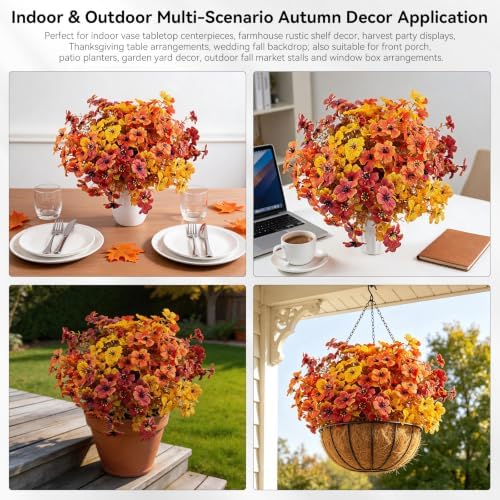 FR 10 Bundles Artificial Flowers for Outdoors/Indoors, UV Resistant Faux Plastic Plants for Home Decor, Faux Plants for Spring Summer Porch, Window Box & Vase Decoration（Autumn Violet 3 Colors） - Image 4
