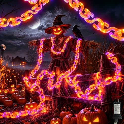 10 ft Halloween Chain Lights, Orange Purple Halloween Lights by Bringingjoytoyourhomelife