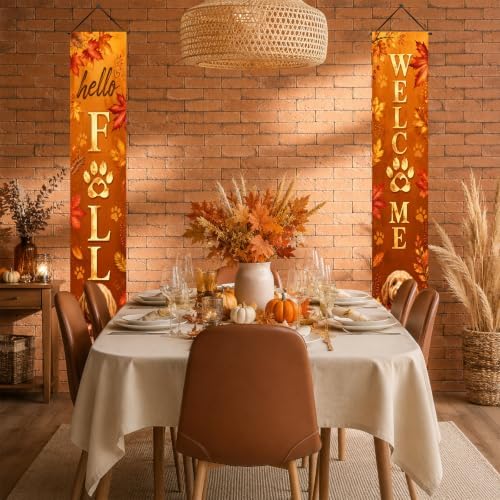 IVN Fall Puppy Paw Print Porch Banners 12x71 Inch Set of 2 - Image 3