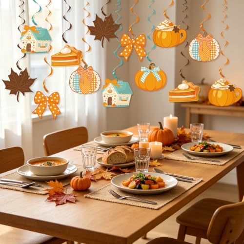 Fall Party Decoration Pumpkin Hanging Swirl Polka Dot Bow Themed Swirls Streamers for Home Thanksgiving Autumn Harvest Party Supplies - Image 4