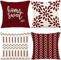 YCOLL Christmas Pillow Covers 16x16 Set of 4, Modern Sofa Throw Pillow Cover for Christmas Decor, Decorative Outdoor Linen Fabric Pillow Case for Couch Bed Car, Wine Red by PillowCoversExpert
