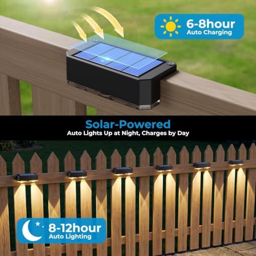 Peasur 12 Pack Solar Fence Lights Outdoor, Deck Light Solar Powered, IP65 Waterproof Led Riling Solar Lights for Outside Step Yard, Warm White - Image 3