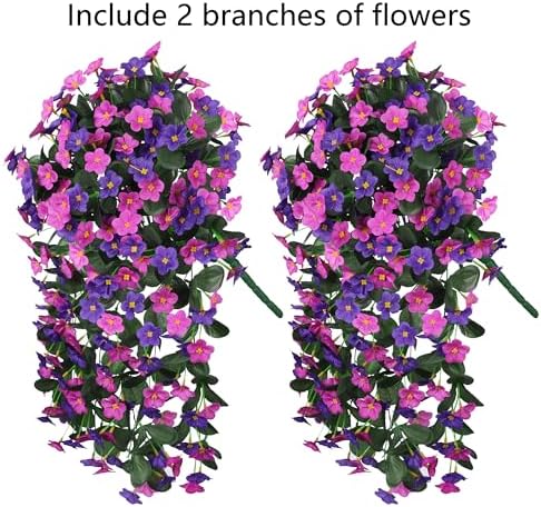 Artificial Fake Hanging Flowers Plants for Outdoor Spring Summer Decoration, 2PCS Faux Silk Daisy Flower Look Real UV Resistant Orchid Vine for Home Outside Garden Wall Indoor(Dark Purple and Fuchsia) - Image 6