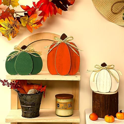 Ferraycle 3 Pcs Fall Pumpkin Decor, 3D Wooden Pumpkin Tabletop Decor - Image 7