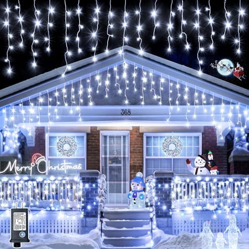 400 LED Icicle Lights for Outside 33FT White Christmas Lights Outdoor by Einiiya