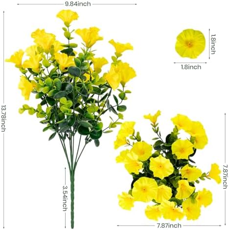 Artificial Faux Flowers for Outdoor 16 Bundles Fake Morning Glory,Yellow - Image 2