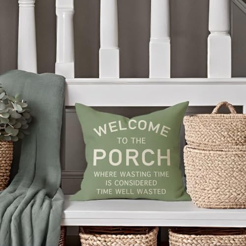 PANDICORN Throw Pillow Covers 18x18 Inch Welcome to the Porch, Sage Green - Image 7