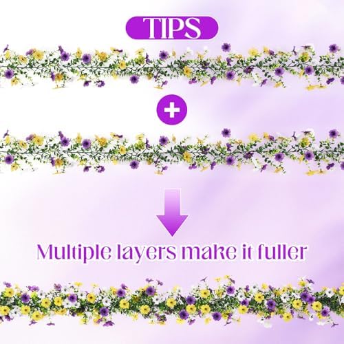 2 Pcs 6 ft Artificial Flowers Wisteria Garland, Purple Yellow - Image 4