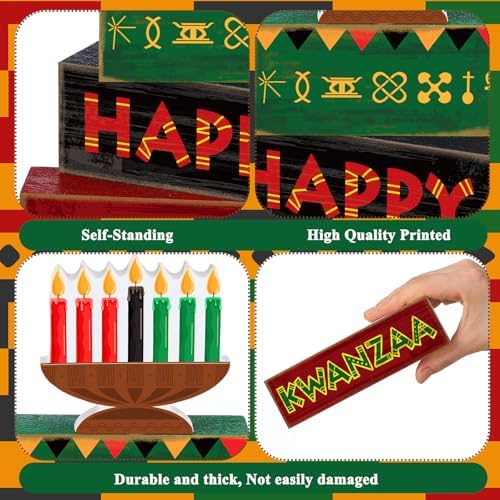 Yuntau 4 Pcs Kwanzaa Table Decorations Wood Block Sign Tiered Tray Decor - Image 4