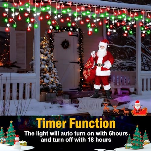 Christmas Lights, 49FT 480 LED Ice Lights for Outside House Clear Wire Twinkle Light with 8 Modes Timer Waterproof for Christmas Party Tree Holiday Patio Yard Home Decor(Red Green and Cool White) - Image 4