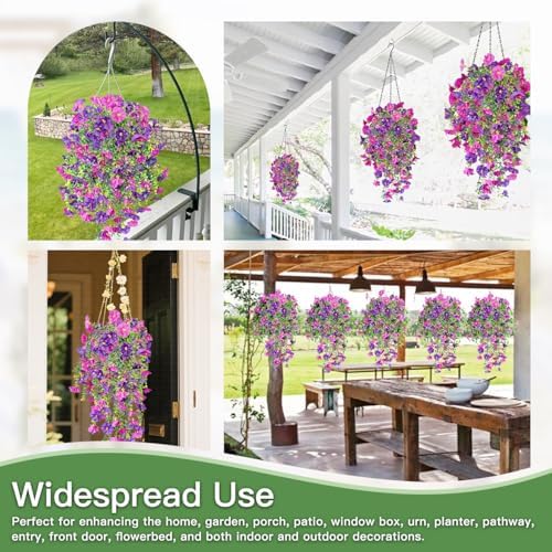 Artificial Flowers for Outdoors Fake Morning Glory Hanging Flower Decoration, 2 Pcs Realistic Faux Plants Petunias Trailing Vines, Spring Decor for Porch Patio Balcony Planter Yard(Purple+Fuchsia) - Image 7
