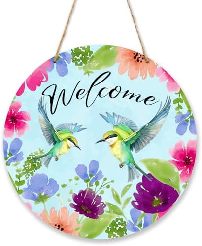 Welcome Spring Hummingbird Birds Door Signs, Floral Wood Hanging Decor, Flowers Farmhouse Outdoor Outside Porch Front Door Decorations -008 by Unknown