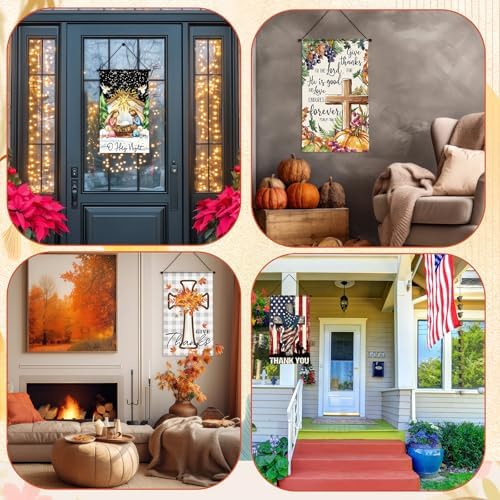Tegeme 12 Pcs Christian Seasonal Garden Flags Set Fall Maple Leaf Door Banner Decor Religious Cross Door Hanger 12 x 20 Inch Thanksgiving Hanging Flag for Outside Party Outdoor Indoor - Image 6