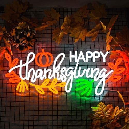 Large Happy Thanksgiving Neon Sign 22.04x9.05 Inch Fall Neon Sign with USB Powered Dimmable Thanksgiving Led Sign for Home Party Living Room Holiday Gift - Image 2