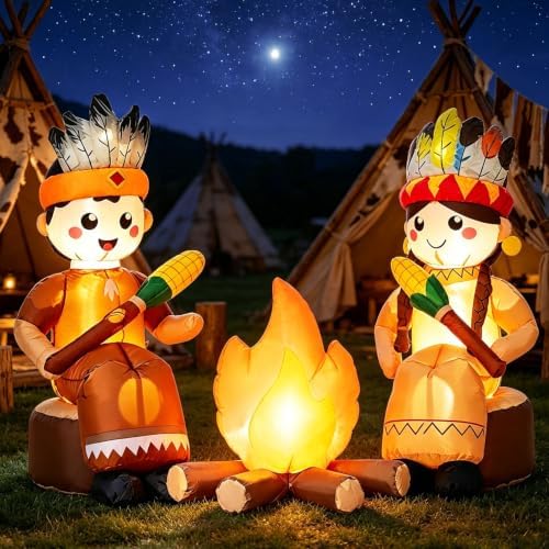 DomKom 6FT Thanksgiving Inflatable Native American Campfire Yard Decor by DomKom