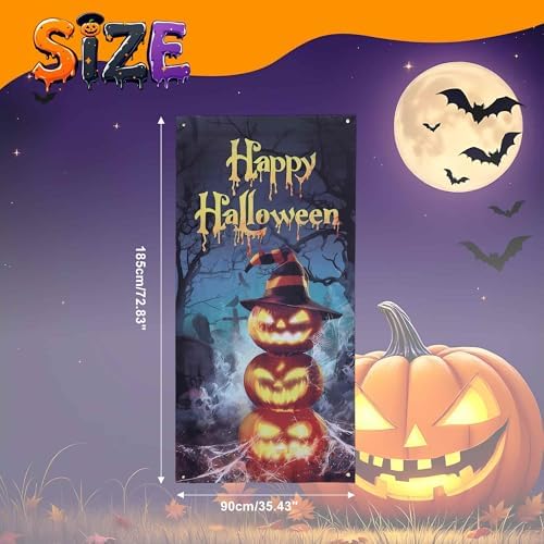 Halloween Decorations Pumpkin Door Cover Decor for Front Door Porch Outdoor Decor Window Wall - Image 4
