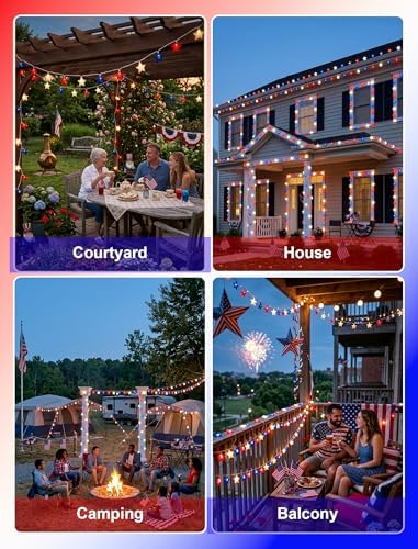 12Ft 4th of July String Lights, 20L LED Red White and Blue Star Lights - Image 6