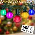 50Ft G40 LED Multicolor Christmas Lights Outdoor, Shatterproof Frosted Globe String Lights with 27 Ceramic Bulbs(2 Spare), Waterproof Hanging Patio Lights for Bistro Porch Party Holiday Decorations by Abeja