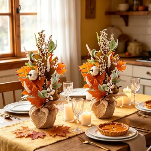 19 Inch 2Pcs Fall Tree Pumpkin Maple for Table Centerpiece - Image 5