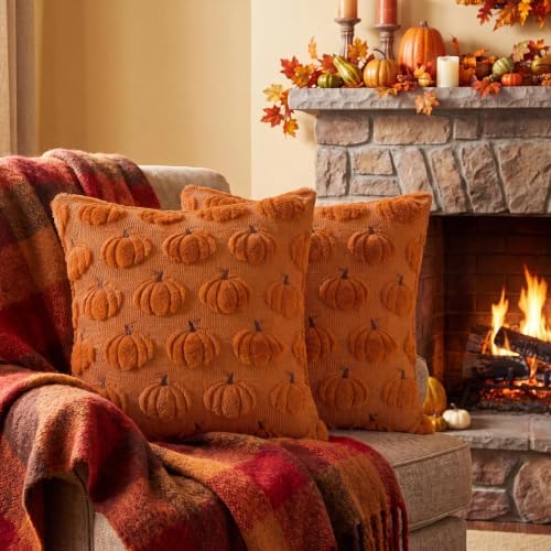 Softalker Fall Throw Pillow Covers 12x12 Set of 2 Small Rust Pumpkin Covers - Image 6
