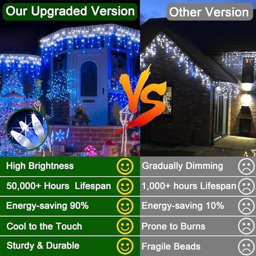 132FT 1332 LED Outdoor Christmas Lights - 296 Ice Drops, 12 Pro Modes - Image 6