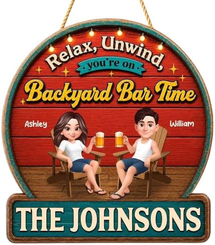 Personalized Summer Vibe Relax Unwind On Patio Backyard Bar Time Wood Sign, Gift For Couple, Husband, Wife, Summer Porch, Patio, Bar Decoration by Unknown