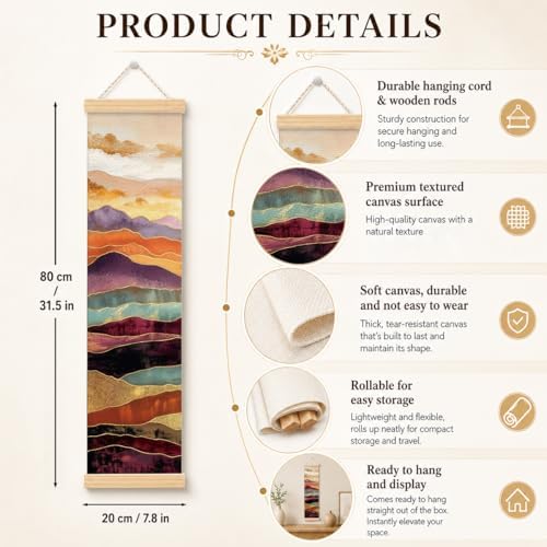 Abstract Mountain Porch Decor Banner, 31.5 x 7.8 Inch Canvas Hanging Banner with Wooden Rods, Colorful Landscape Wall Accent for Entryway, Living Room, Patio, Indoor Outdoor Display - Image 2
