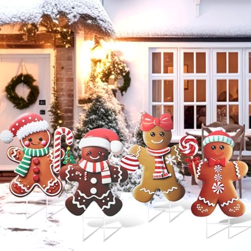 Weysat 4 Pack Christmas Metal Yard Stakes 15.75 Inch Gingerbread Man Yard Sign Stake Christmas Decorations Outdoor for Outside Xmas Gingerbread Decorations for Garden Lawn Pathway Party Decor - Image 2