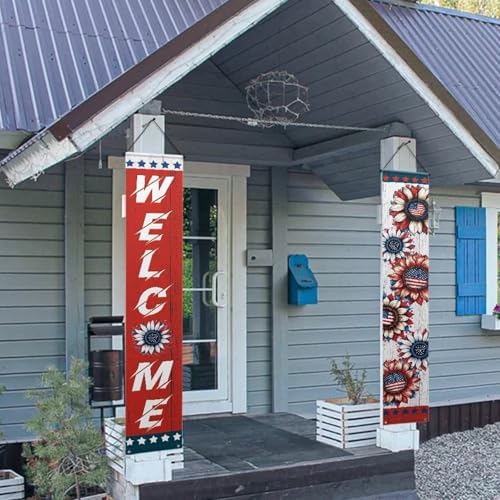 doginthehole 4th of July Decorations Hanging American Flag Banners Stars and Stripes Porch Sign Patriotic Memorial Day Decor Party Supplies for July Fourth Independence Day, Red White Blue - Image 4