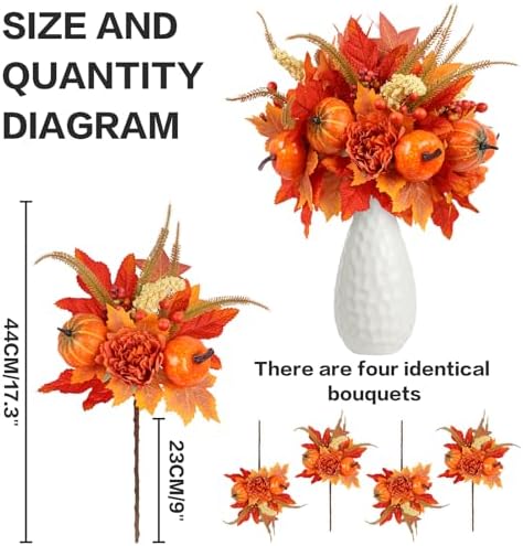 Fall Decor,4PCS Artificial Flowers Picks,Halloween Thanksgiving Decorations - Image 3
