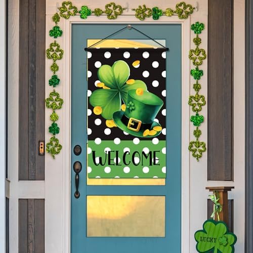 Tegeme 3 Pcs Happy St. Patrick's Day Banner Door Decoration St. Patricks Day Hanger Door Sign Green Shamrock Hanging Flag Ornaments for Irish Party Holiday Outdoor Indoor Home - Image 3