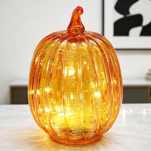 Fall Decorations for Home,Crackled Glass Pumpkin lights with Timer (Gold) - Image 5