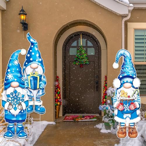 Umigy 3 Pcs Winter Gnome Yard Signs Large Winter Outdoor Sign with Stakes 32 x 10 Inch Holiday Large Gnome Santa Yard Stakes Lawn Decor Home Farmhouse Pathway Walkway Decor - Image 4