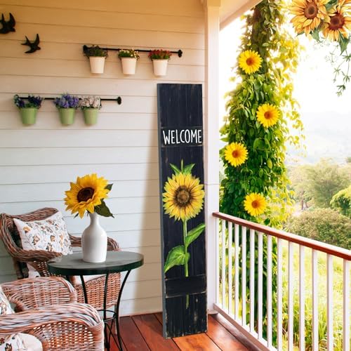 Sunflower Welcome Porch Sign, 47" H Rustic Wooden Front Door Decor - Image 4